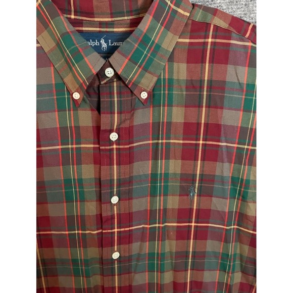 Ralph Lauren Blake Plaid Button Down Shirt Mens XL Burgundy Green Long Sleeve - Picture 5 of 6